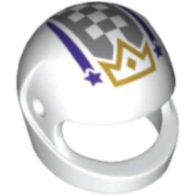 white minifigure headgear helmet motorcycle standard with gold crown dark purple stars and stripes and dark bluish gray checkered pattern