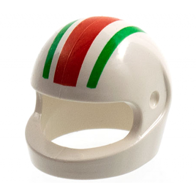 white minifigure headgear helmet motorcycle standard with red and green stripes pattern