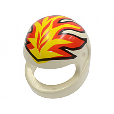 white minifigure headgear helmet motorcycle standard with yellow and red flames pattern
