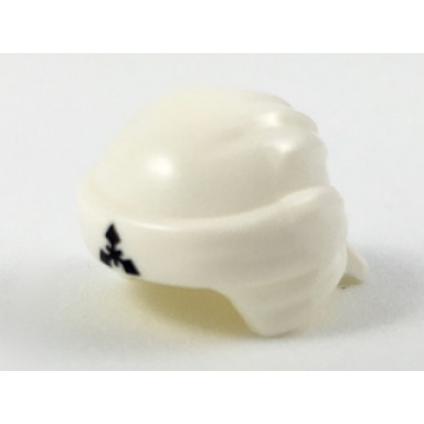 white minifigure headgear ninjago wrap type 3 with molded same color bandana and knot and printed black triangular symbol pattern
