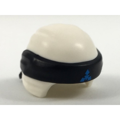 white minifigure headgear ninjago wrap type 3 with molded black bandana and knot and printed dark azure triangular symbol pattern