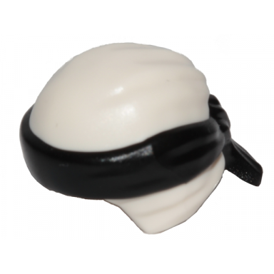 white minifigure headgear ninjago wrap type 3 with molded black bandana and knot pattern