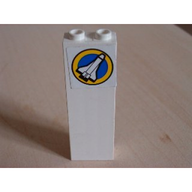 white brick 1 x 2 x 5 with space port logo shuttle pointing right pattern sticker - set 6456