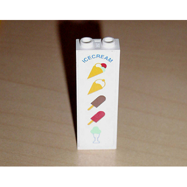 white brick 1 x 2 x 5 with icecream and ice cream cones and popsicles pattern sticker - set 5847