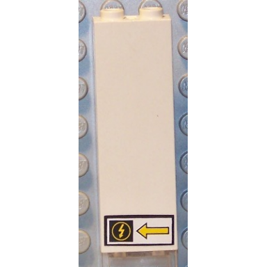 white brick 1 x 2 x 5 with yellow lightning in circle and arrow pattern model left side sticker - set 8480