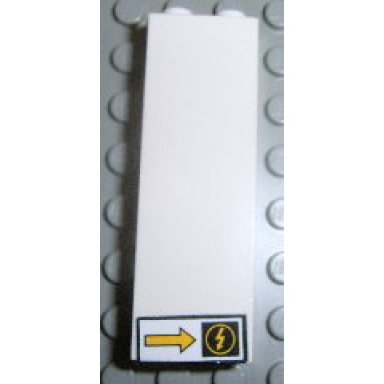 white brick 1 x 2 x 5 with yellow lightning in circle and arrow pattern model right side sticker - set 8480