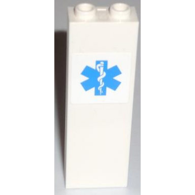 white brick 1 x 2 x 5 with emt star of life pattern sticker - set 7739