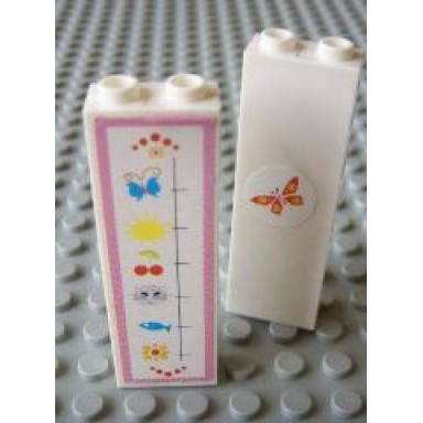 white brick 1 x 2 x 5 with growth chart and butterfly pattern stickers - set 7586