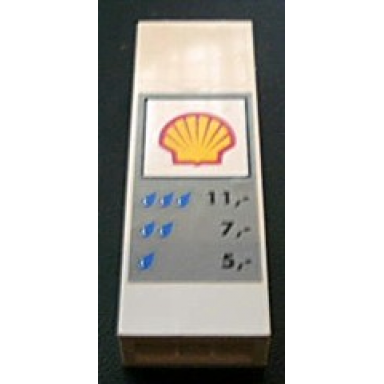 white brick 1 x 2 x 5 with shell logo and car wash price table pattern sticker - set 1255