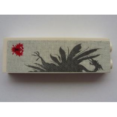 white brick 1 x 2 x 5 with half dark gray phoenix and small red phoenix pattern sticker - set 8161