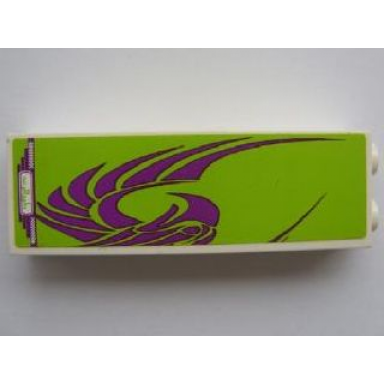 white brick 1 x 2 x 5 with purple stylized bird on lime background pattern sticker - set 8161