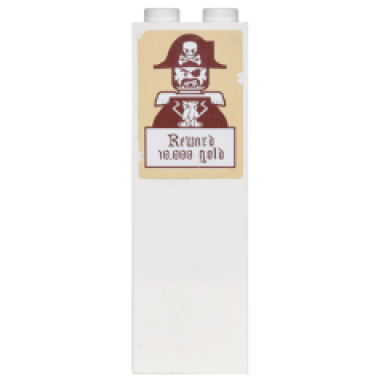 white brick 1 x 2 x 5 with pirate and reward 10.000 gold pattern sticker - set 6242