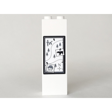 white brick 1 x 2 x 5 with map and pinned photographs pattern sticker - set 4440