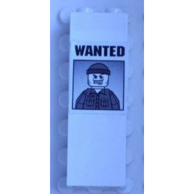 white brick 1 x 2 x 5 with wanted and minifigure with shirt with pockets pattern sticker - set 7035