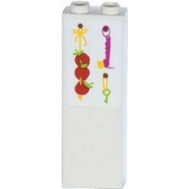 white brick 1 x 2 x 5 with 3 apples brush and key pattern sticker - set 41039