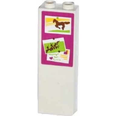 white brick 1 x 2 x 5 with running horse and tree branch pictures and postcard pattern sticker - set 41039