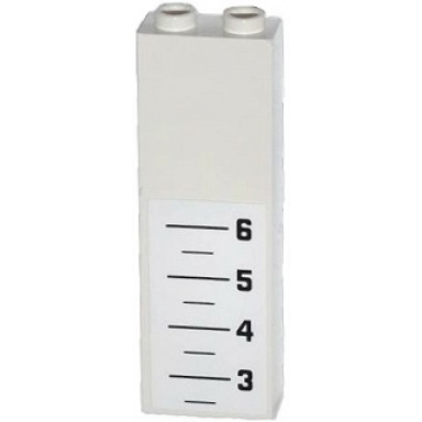 white brick 1 x 2 x 5 with horizontal lines and 6 5 4 3 height chart pattern sticker - set 60047