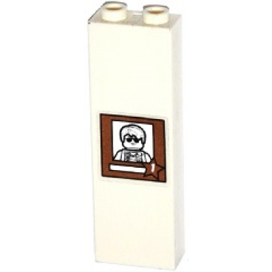 white brick 1 x 2 x 5 with police minifigure photo in copper frame and number 1 in star pattern sticker - set 60130