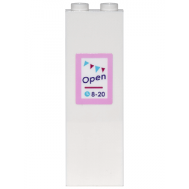 white brick 1 x 2 x 5 with open clock 8-20 and string of triangular flags pattern sticker - set 41132