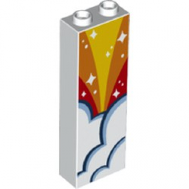 white brick 1 x 2 x 5 with red orange and yellow sky clouds and white stars pattern