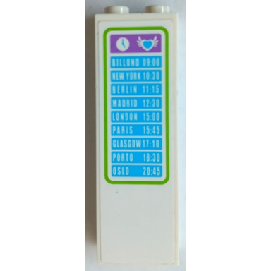 white brick 1 x 2 x 5 with information board clock heart and feathers pattern sticker - set 41109