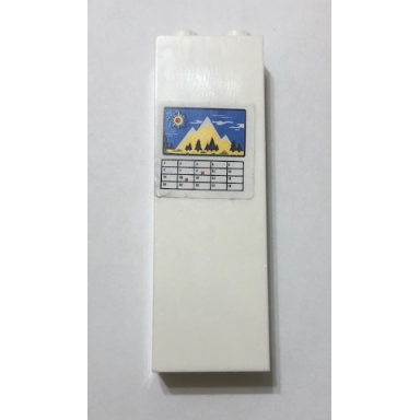white brick 1 x 2 x 5 with mountain scene calendar pattern sticker - set 60174