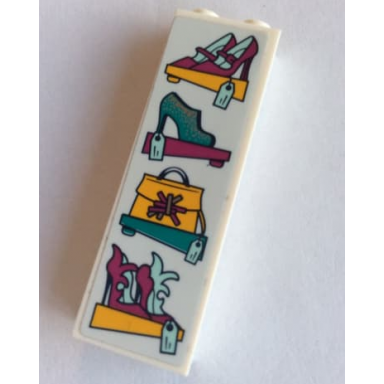white brick 1 x 2 x 5 with handbag and shoes for sale pattern sticker - set 41344