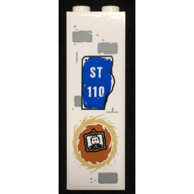 white brick 1 x 2 x 5 with light bluish gray bricks st 110 sign and hanging minifigure portrait pattern sticker - set 76108