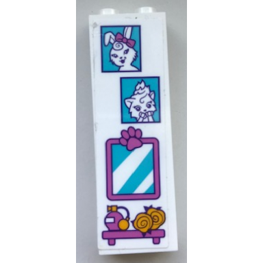 white brick 1 x 2 x 5 with shelf perfume flowers mirror rabbit and cat pictures pattern sticker - set 41345