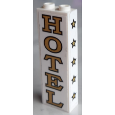 white brick 1 x 2 x 5 with 5 gold stars on edge and hotel pattern on both sides stickers - set 60200