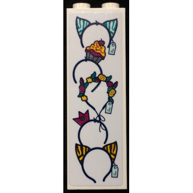 white brick 1 x 2 x 5 with headbands with animal ears cupcake flowers crown and price tags pattern sticker - set 41344