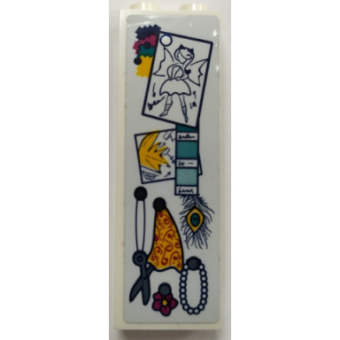 white brick 1 x 2 x 5 with scissors necklace flower cloth swatches and sketches pattern sticker - set 41341