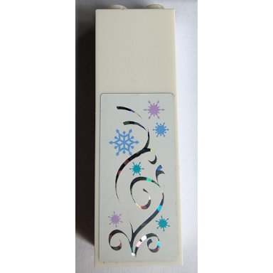 white brick 1 x 2 x 5 with silver swirls bright light blue lavender and medium azure snowflakes pattern sticker - sets 41148 43172
