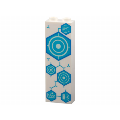 white brick 1 x 2 x 5 with medium azure hexagons with dark azure outlines concentric circles and sine waves pattern