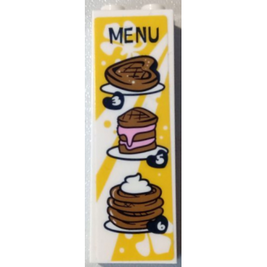 white brick 1 x 2 x 5 with menu medium nougat waffles number 3 5 and 6 on yellow background pattern sticker - set 41426
