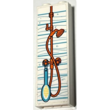 white brick 1 x 2 x 5 with orange shower head and hose medium azure bath brush and wood grain pattern sticker - set 41428