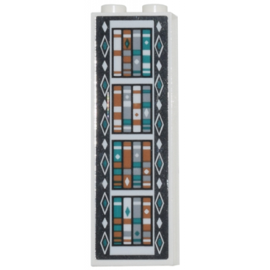 white brick 1 x 2 x 5 with dark turquoise light bluish gray and medium nougat books on white bookcase diamonds on mirror background pattern sticker - set 43224