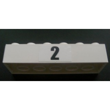 white brick 2 x 6 with black 2 pattern sticker - set 8672