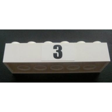 white brick 2 x 6 with black 3 pattern sticker - set 8672