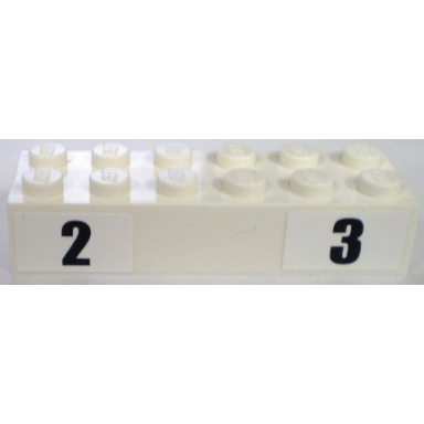 white brick 2 x 6 with black 2 and 3 narrow bold font pattern stickers - set 8898
