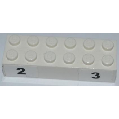 white brick 2 x 6 with black 2 and 3 wide bold font pattern stickers - set 8125