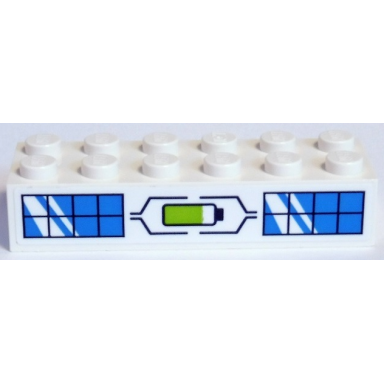 white brick 2 x 6 with lime battery power meter and 2 dark azure solar panels pattern sticker - set 41346