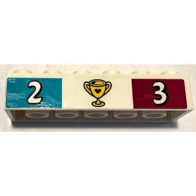 white brick 2 x 6 with white number 2 on medium azure background yellow trophy with heart and number 3 on magenta background pattern sticker - set 41372