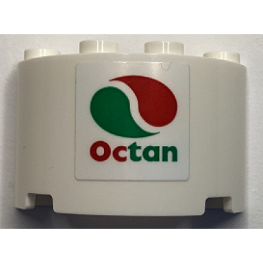 white cylinder half 2 x 4 x 2 with 1 x 2 cutout with octan logo pattern sticker - set 60351