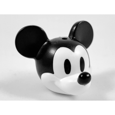 white minifigure head modified mouse with molded black top and ears and printed nose and eyes pattern vintage mickey