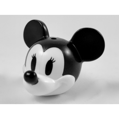white minifigure head modified mouse with molded black top and ears and printed nose and eyes with eyelashes pattern vintage minnie