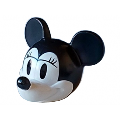 white minifigure head modified mouse with molded black top and ears and printed nose and eyes with eyelids and eyelashes pattern vintage minnie