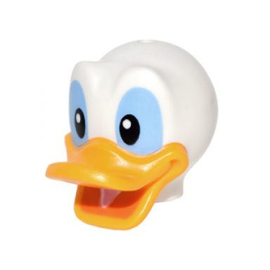 white minifigure head modified duck with bright light orange bill and black and medium blue eyes pattern donald