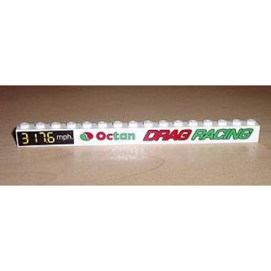 white brick 1 x 16 with drag racing and octan and 317.6 mph right pattern stickers - set 6616