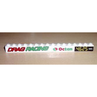 white brick 1 x 16 with drag racing and octan and 4.625 sec left pattern stickers - set 6616